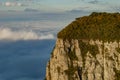 Stone big wall in the funnel canyon with sea of clouds, typical landscape of the Santa Catarina mountain range in southern